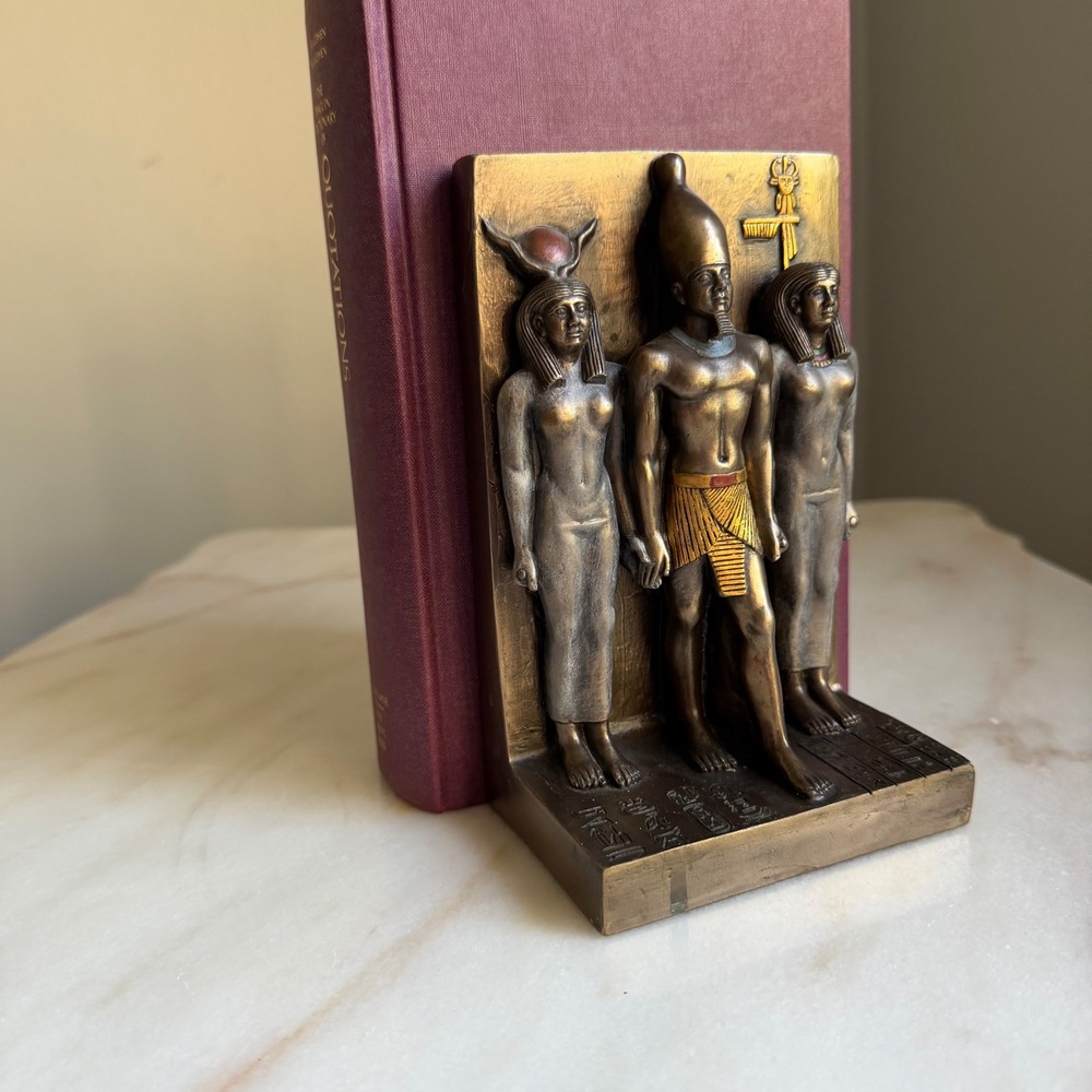 Veronese Design Egyptian King Menkaure Triad Bronze Bookend Statue 2000